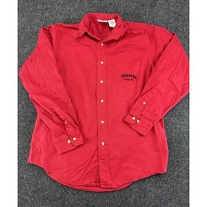Vintage Nebraska Huskers Button Up Shirt Red Oak Twill Embroidered Logo M